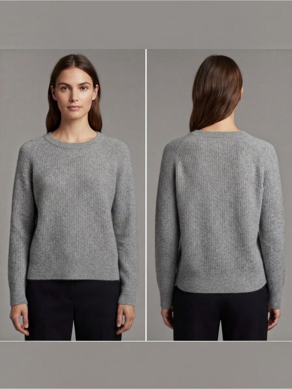 J.Crew 100% Cashmere Ribbed Grey Crewneck Sweater Size S